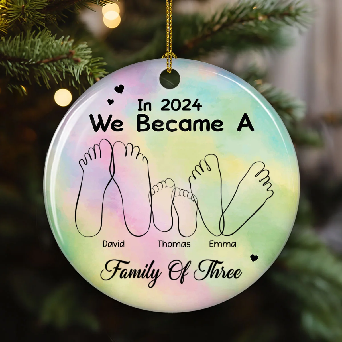 We Became A Family Of Three - Personalized Custom Ceramic Ornament - Image 6