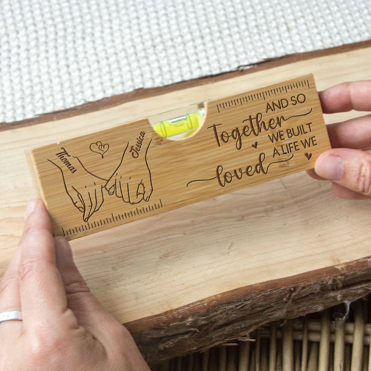 We Built A Life We Loved - Personalized Custom Engraved Wooden Spirit Level Bottle Opener - Image 2