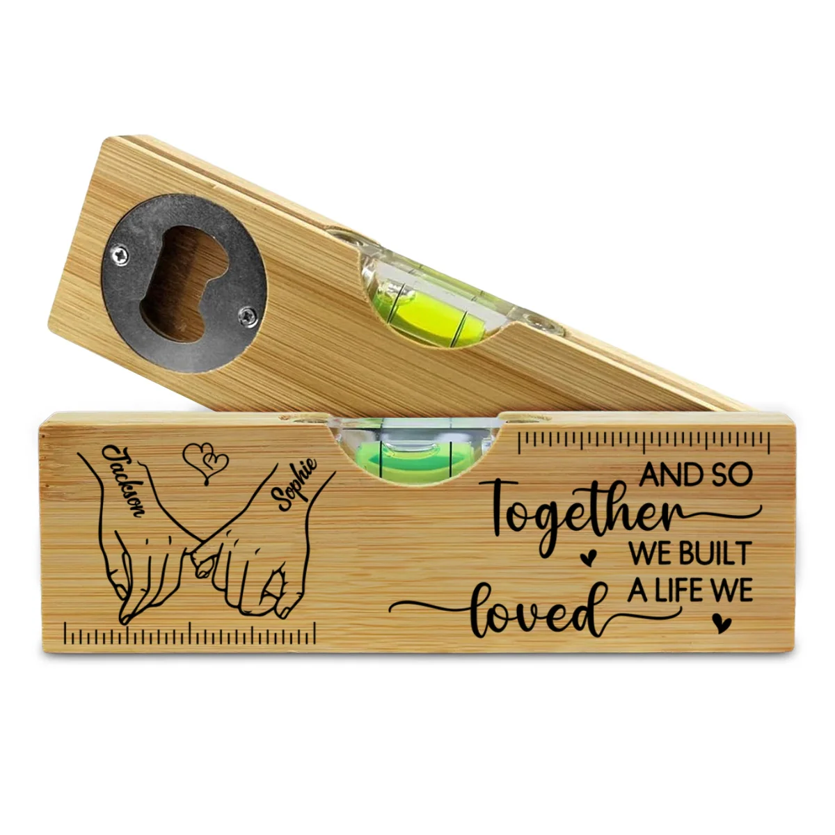 We Built A Life We Loved - Personalized Custom Engraved Wooden Spirit Level Bottle Opener - Image 6
