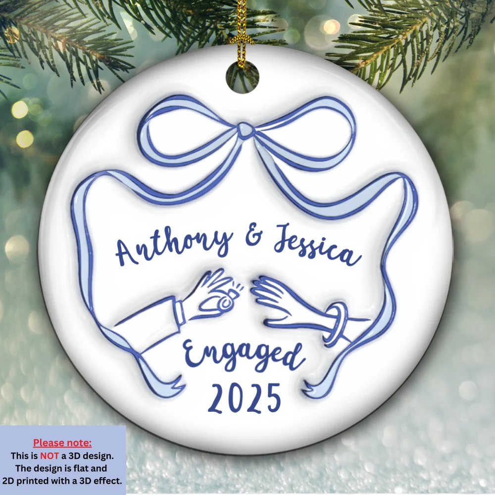 We Got Engaged - Personalized Custom 3D Inflated Effect Ceramic Ornament - Image 5