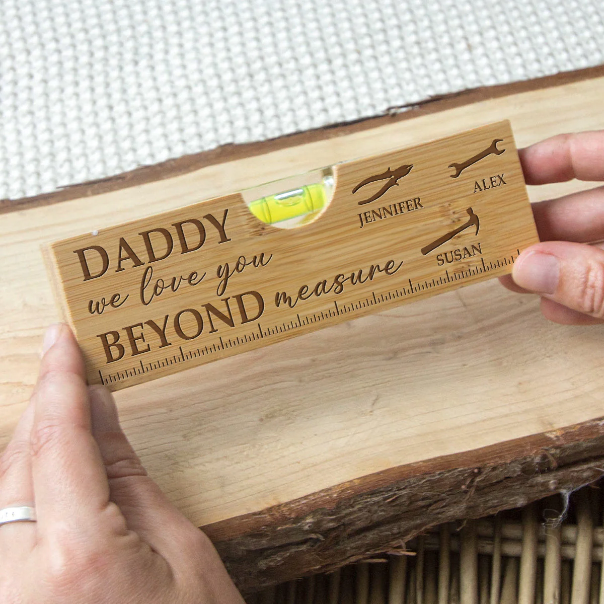 We Love You Beyond Measure - Personalized Custom Engraved Wooden Spirit Level Bottle Opener - Image 2