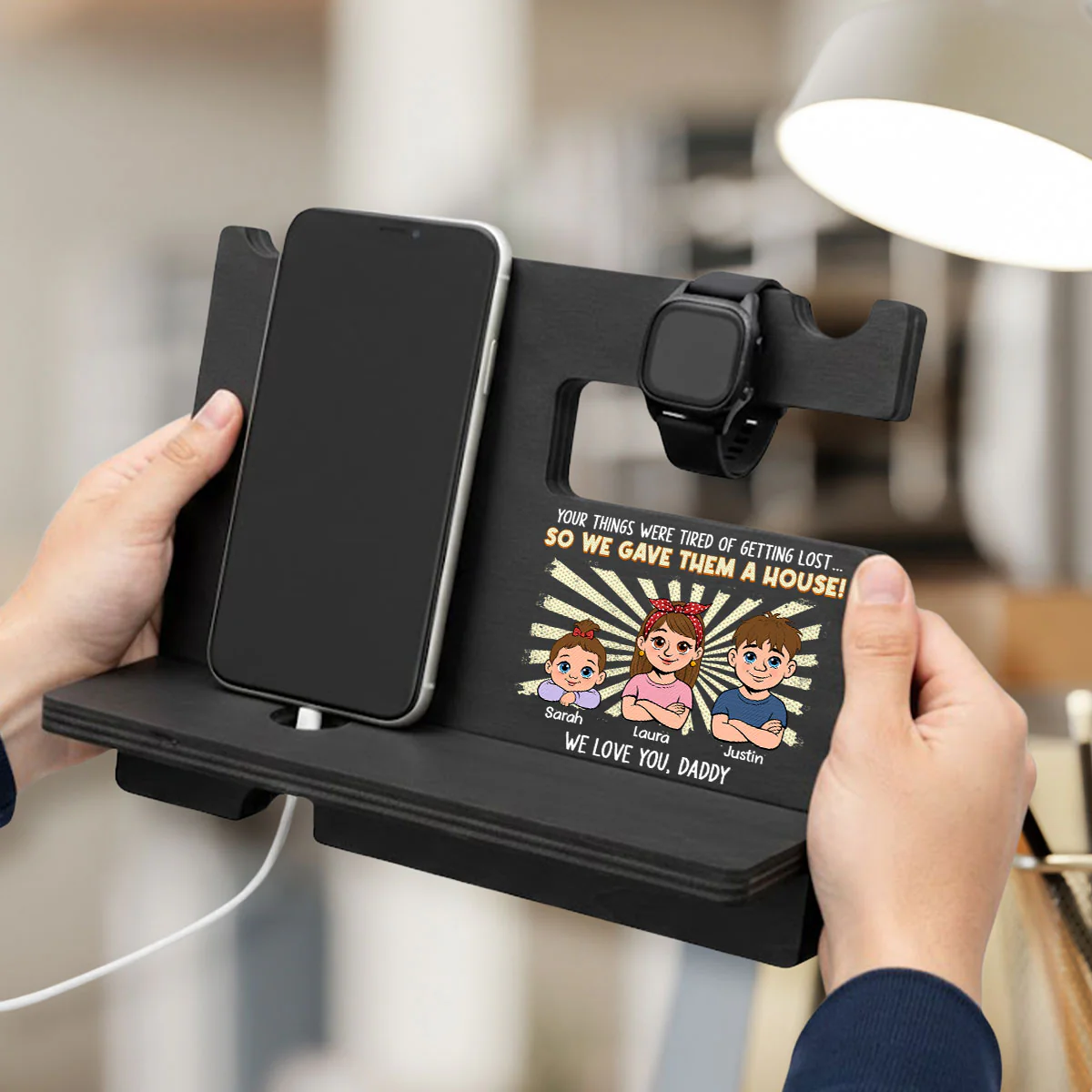 We Love You Dad - Personalized Custom Wood Phone Docking Station - Image 3