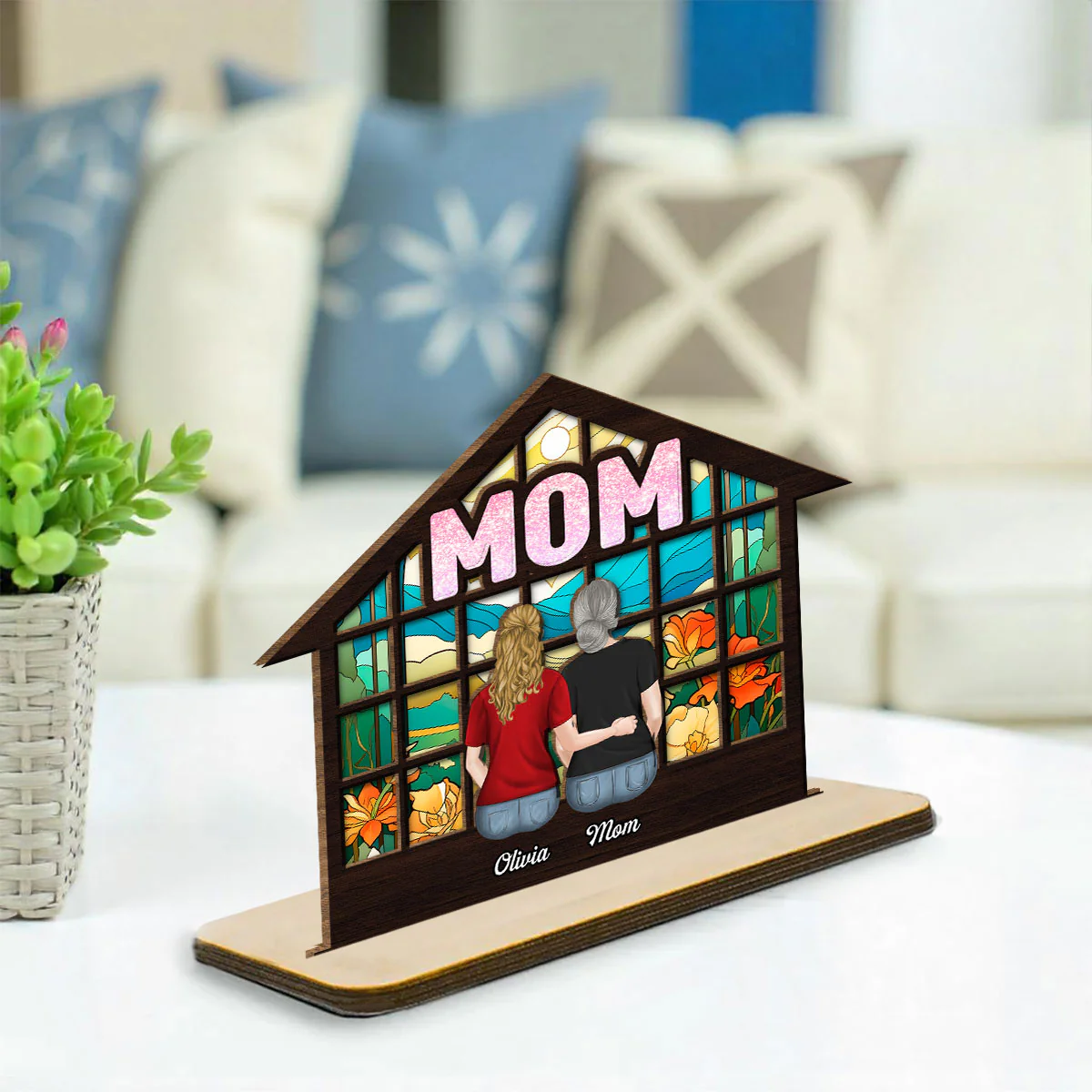 We Love You Mom - Personalized Custom 2-Layer Wood Plaque With Flat Base - Image 3