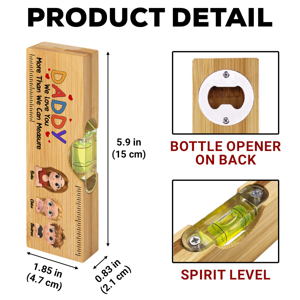 We Love You More Than We Can Measure - Personalized Custom Wooden Spirit Level Bottle Opener - Image 4