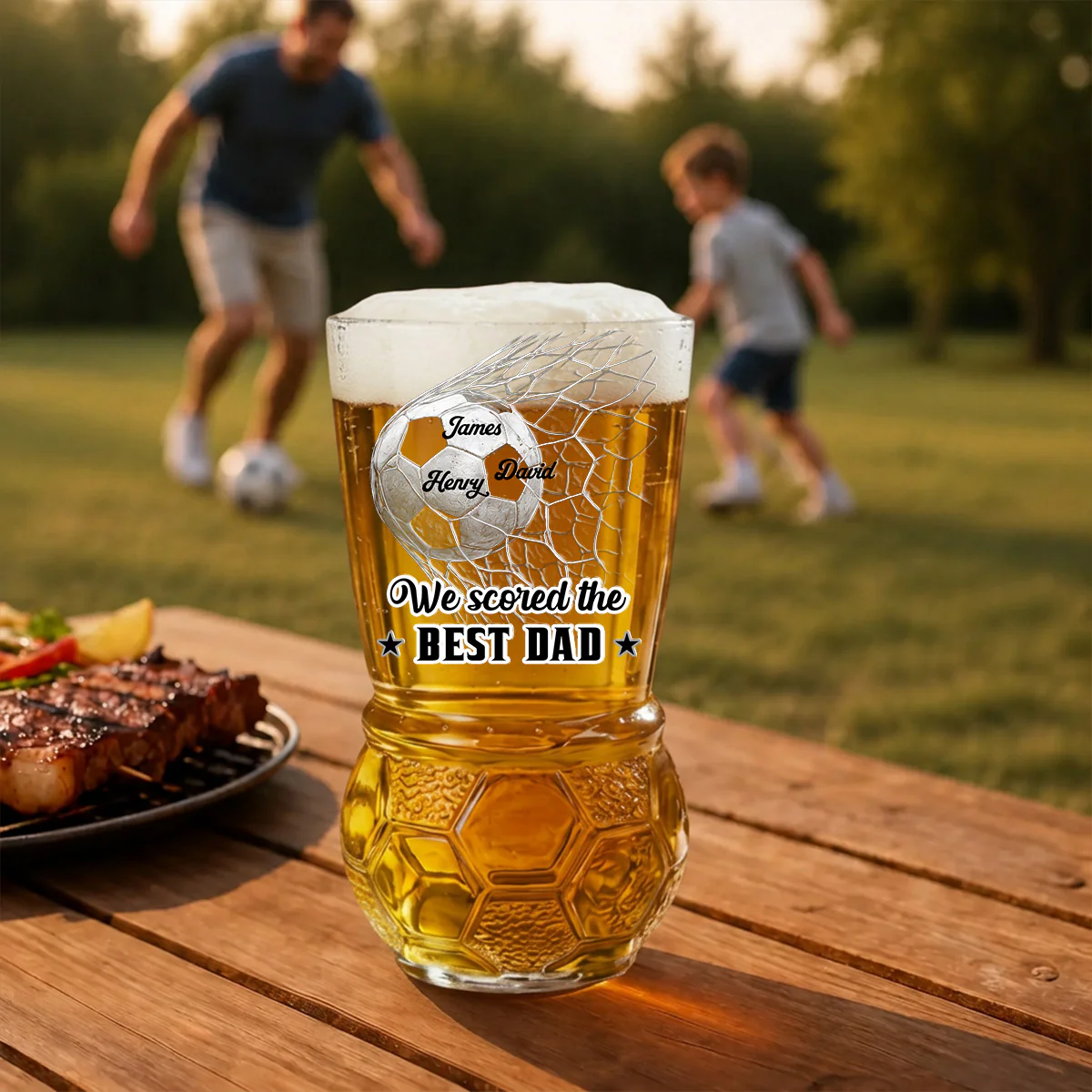 We Scored The Best Dad - Personalized Custom Football Beer Glass - Image 6