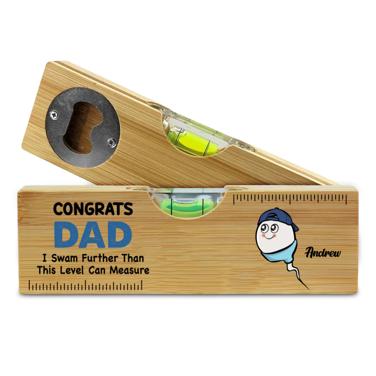 We Swam Further Than This Level Can Measure - Personalized Custom Wooden Spirit Level Bottle Opener - Image 6