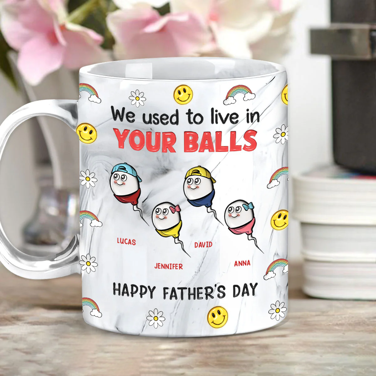 We Used To Live In Your Balls - Personalized Custom Grey Marble Mug - Image 4