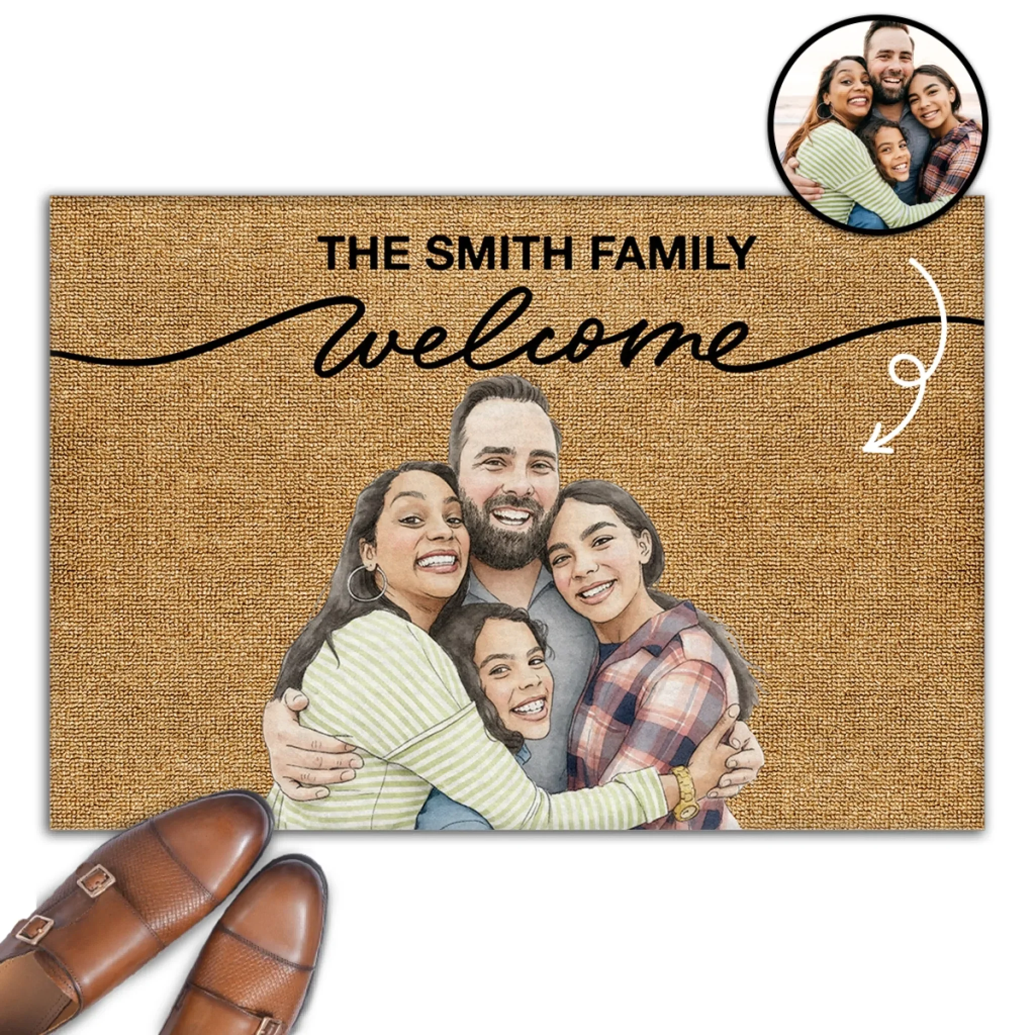 Welcome Family Portrait Watercolor - Personalized Custom Doormat