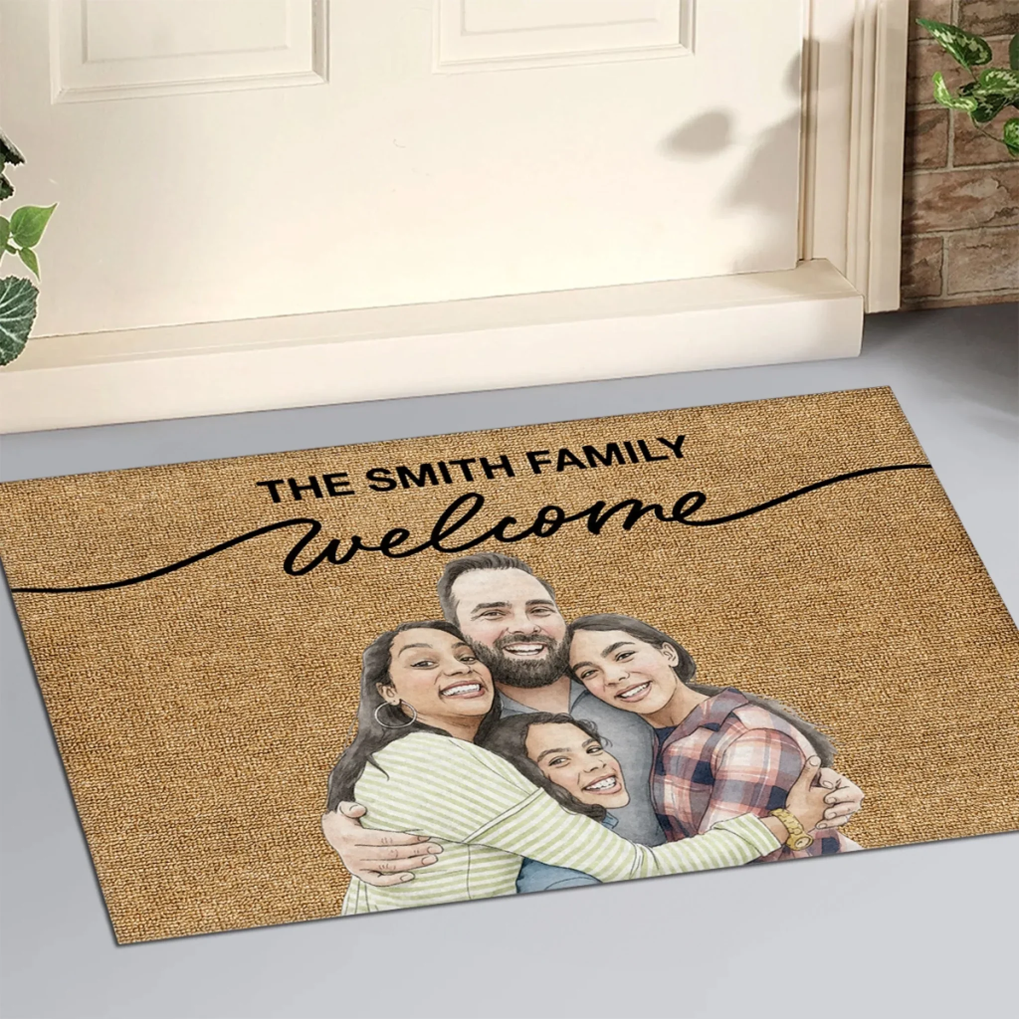 Welcome Family Portrait Watercolor - Personalized Custom Doormat - Image 2