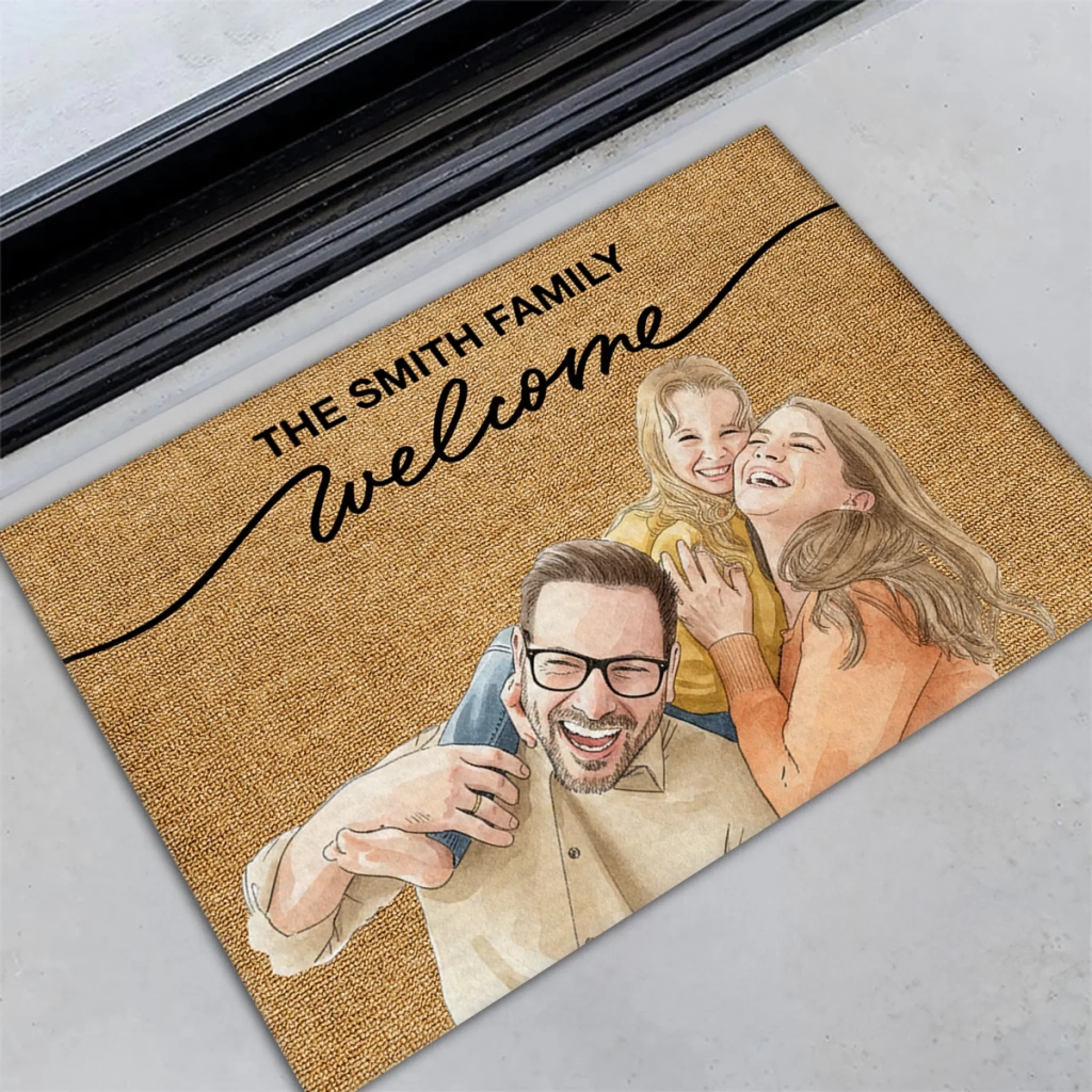 Welcome Family Portrait Watercolor - Personalized Custom Doormat - Image 3