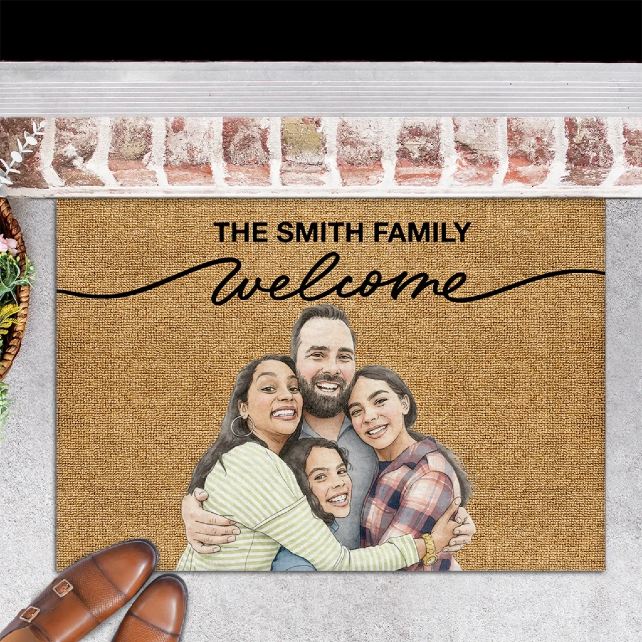 Welcome Family Portrait Watercolor - Personalized Custom Doormat - Image 4