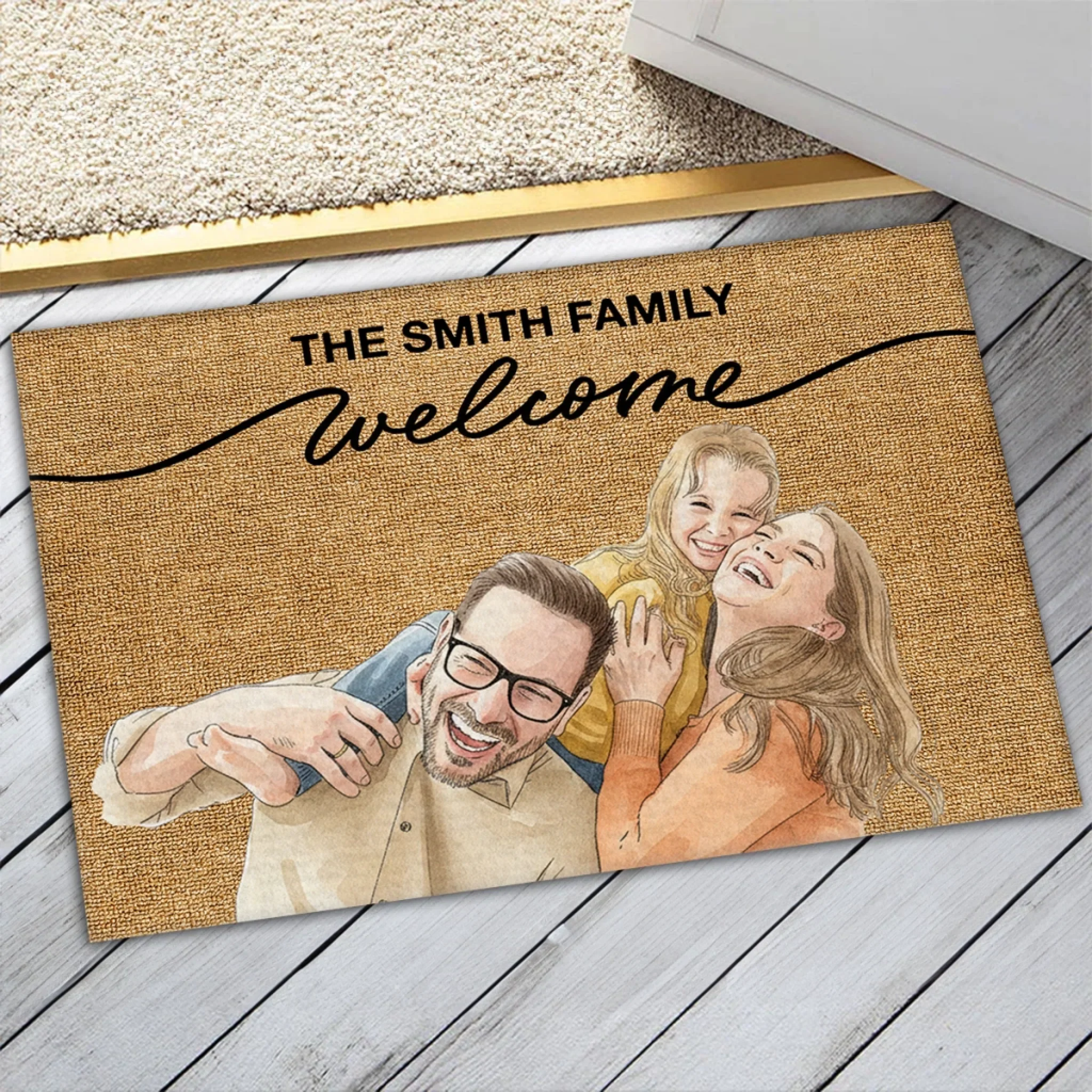 Welcome Family Portrait Watercolor - Personalized Custom Doormat - Image 5