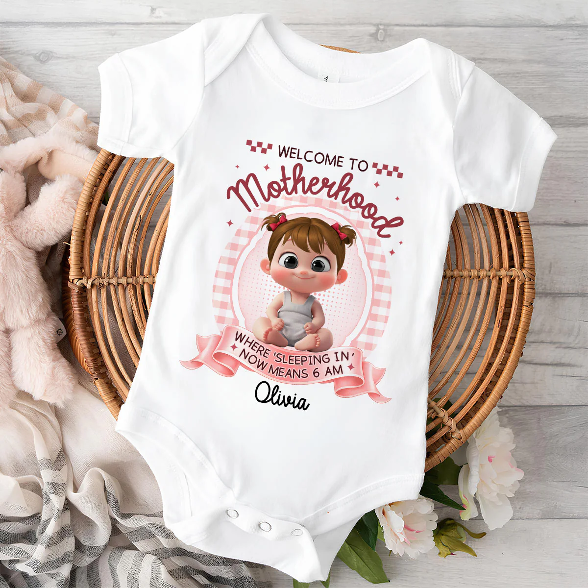 Welcome To Motherhood - Personalized Custom Baby Onesie - Image 5
