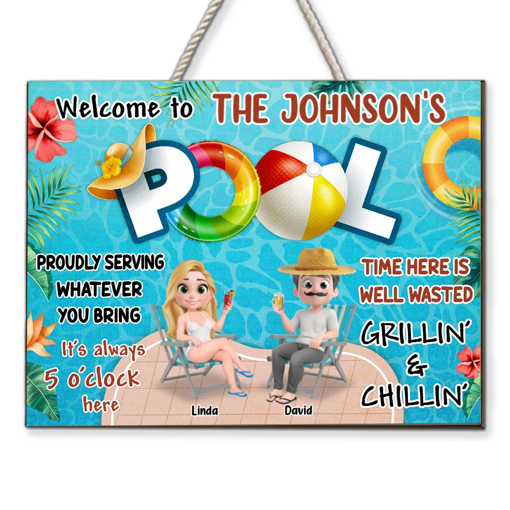 Welcome To Our Pool - Personalized Custom Wood Sign - Image 6