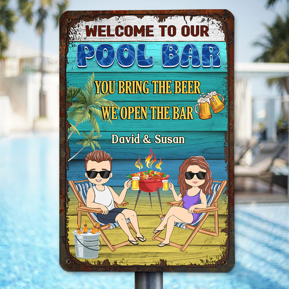 Welcome To Our Poolside - Personalized Custom Metal Sign - Image 2