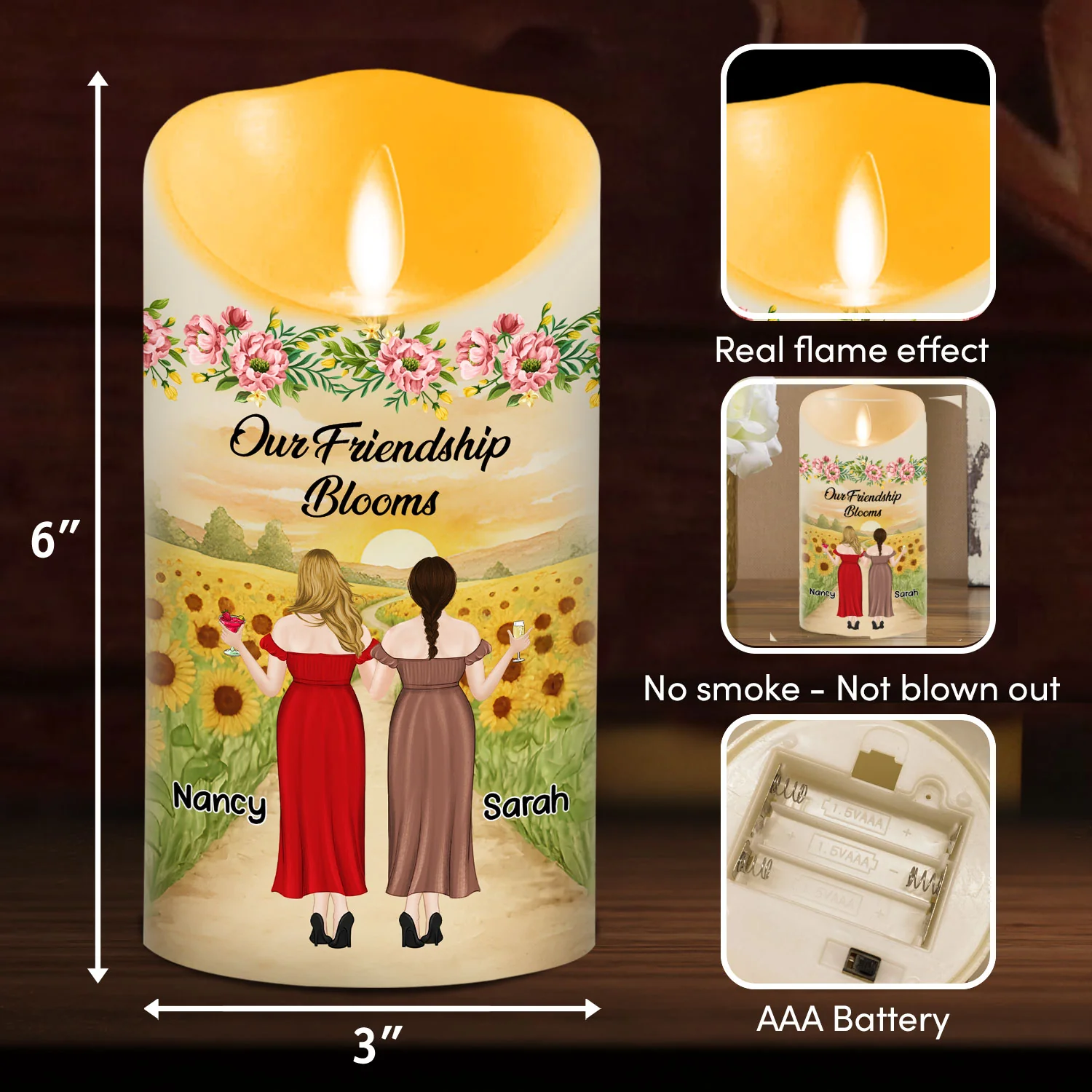 Wildflower Friendship - Personalized Custom LED Candle - Image 6