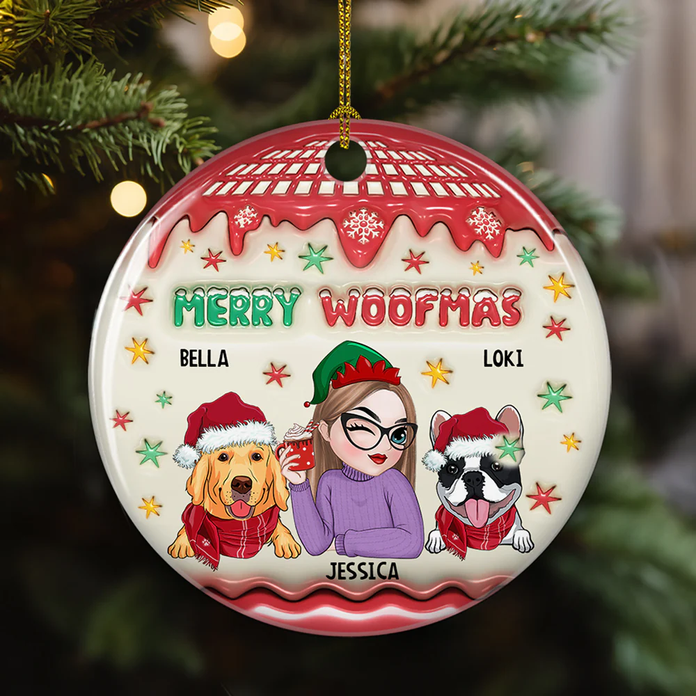 Woofmas Winter - Personalized Custom 3D Inflated Effect Ceramic Ornament - Image 2