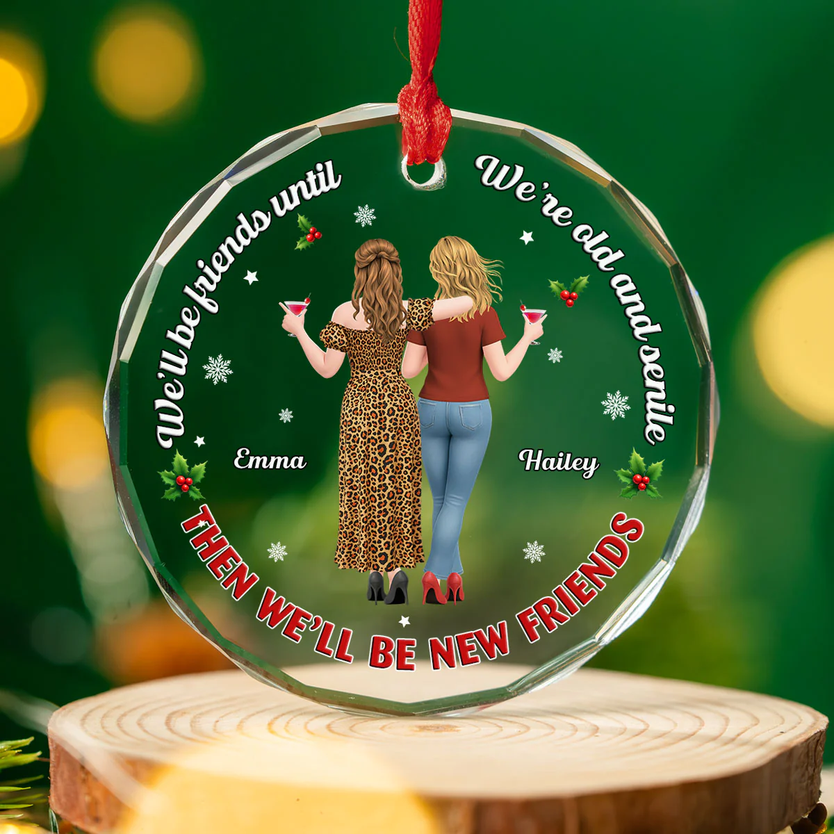 Wrinkled But Still Fabulous Friends - Personalized Custom Glass Ornament - Image 3