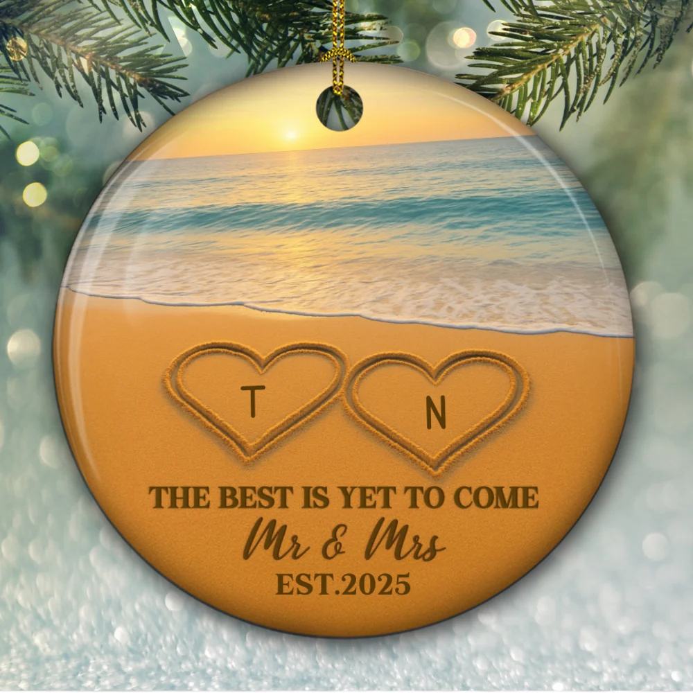 Writing On Sand - Personalized Custom Ceramic Ornament - Image 5