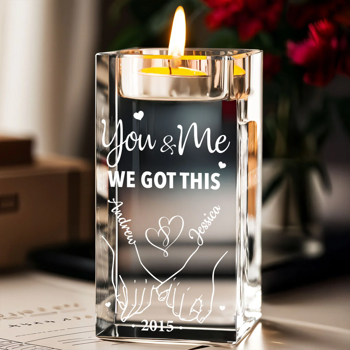 You And Me - Personalized Custom Crystal Candle Holder