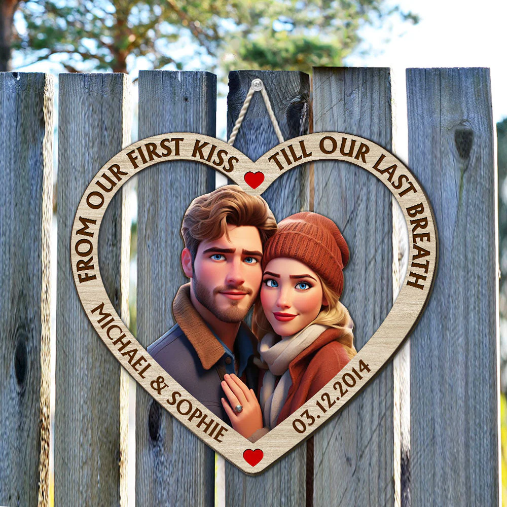 From Our First Kiss Till Our Last Breath Cartoon - Personalized Custom Wood Sign - Image 2