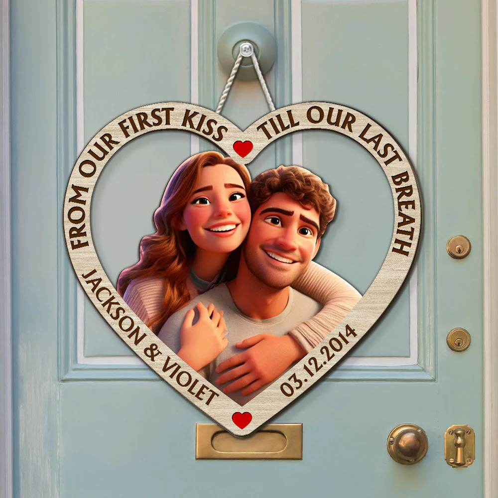 From Our First Kiss Till Our Last Breath Cartoon - Personalized Custom Wood Sign - Image 3