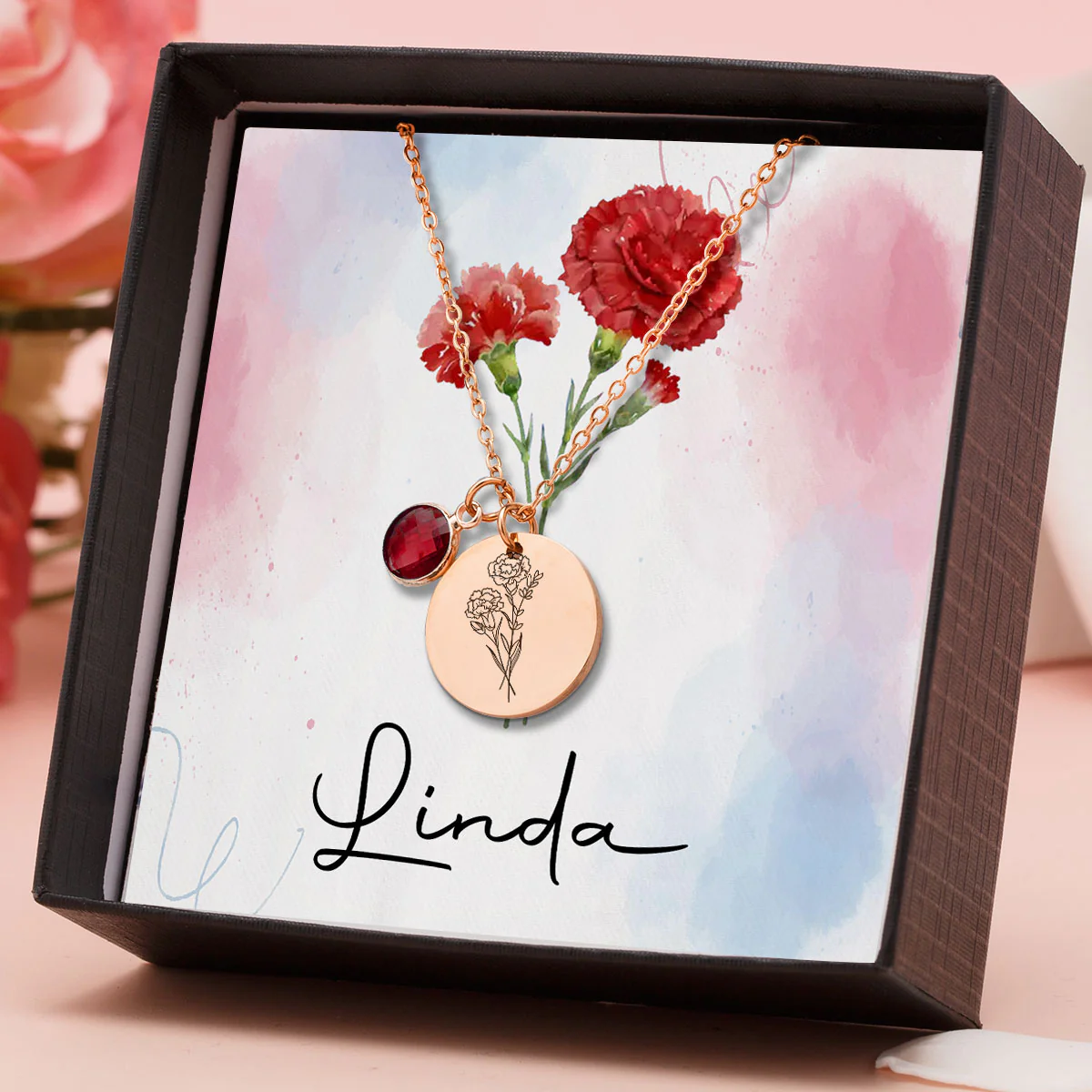 You Are Beautiful Flower - Personalized Custom Birthstone Necklace With Message Card - Image 5