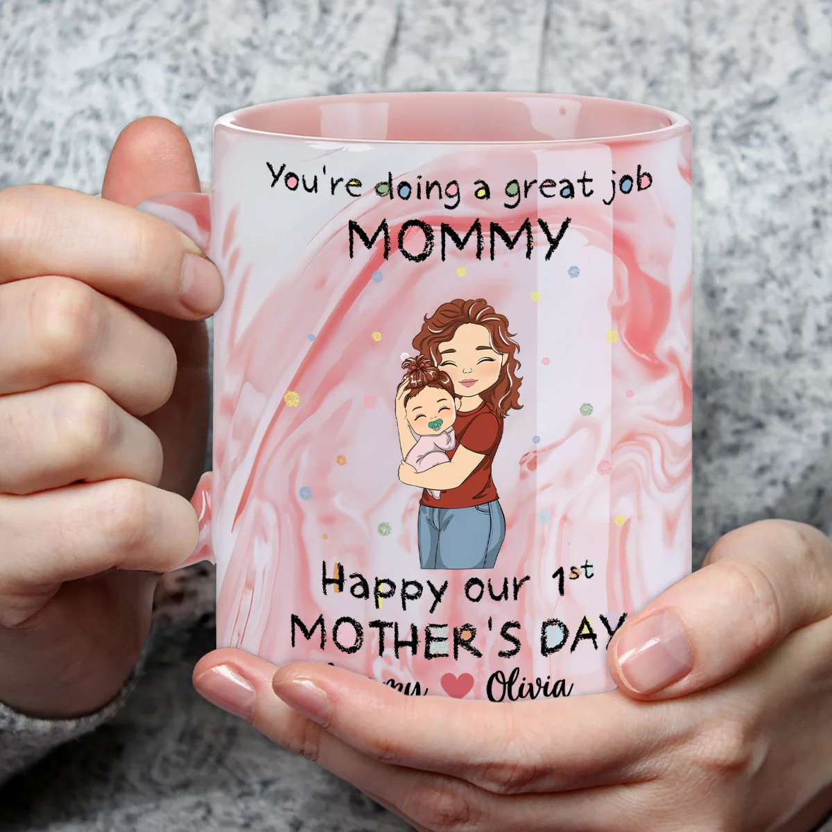 You Are Doing A Great Job - Personalized Custom Pink Marble Mug - Image 3
