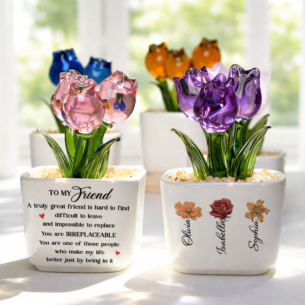 You Are Irreplaceable - Personalized Custom Glass Everlasting Tulips - Image 5