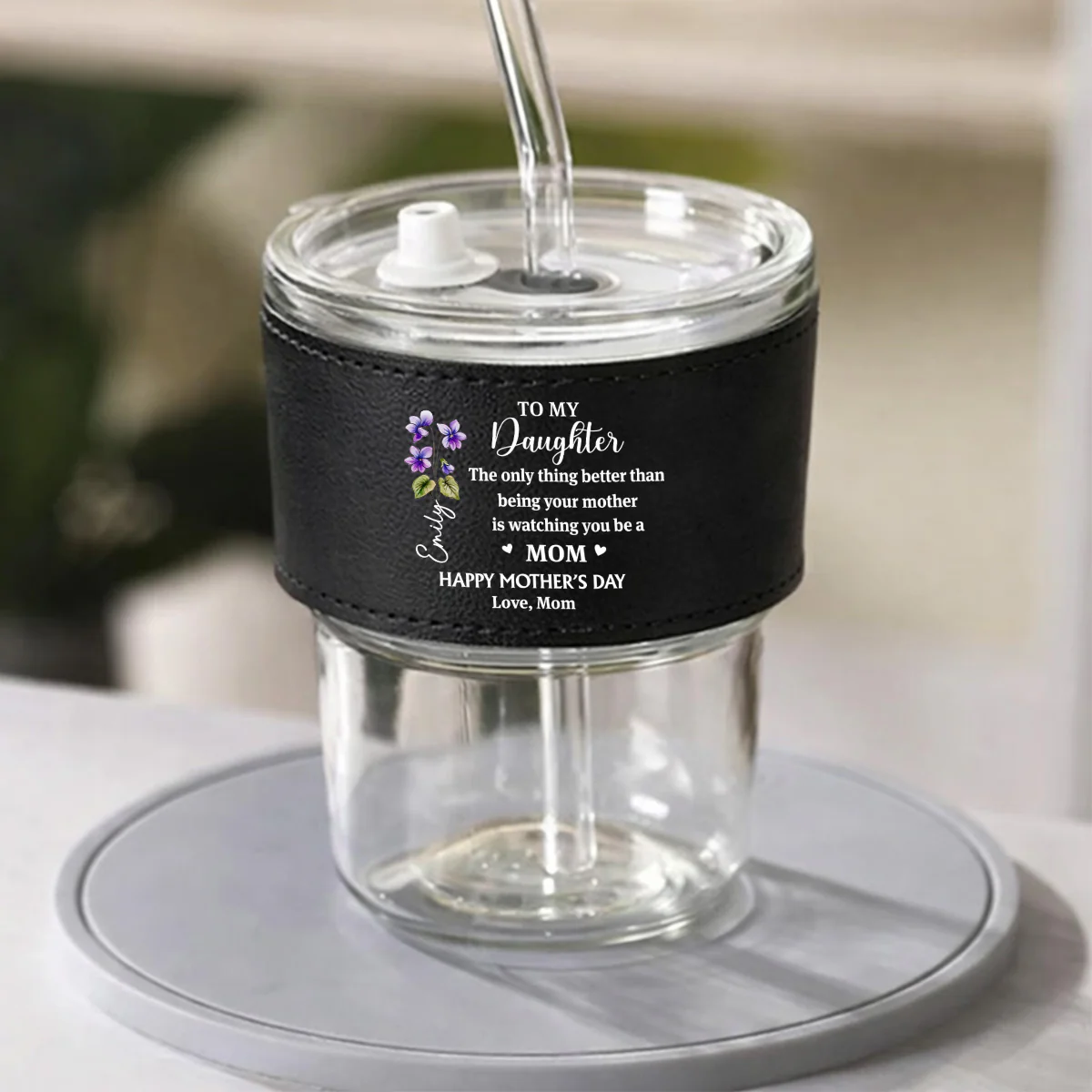 You Are My Greatest Blessing - Personalized Custom Leather Glass Cup - Image 2