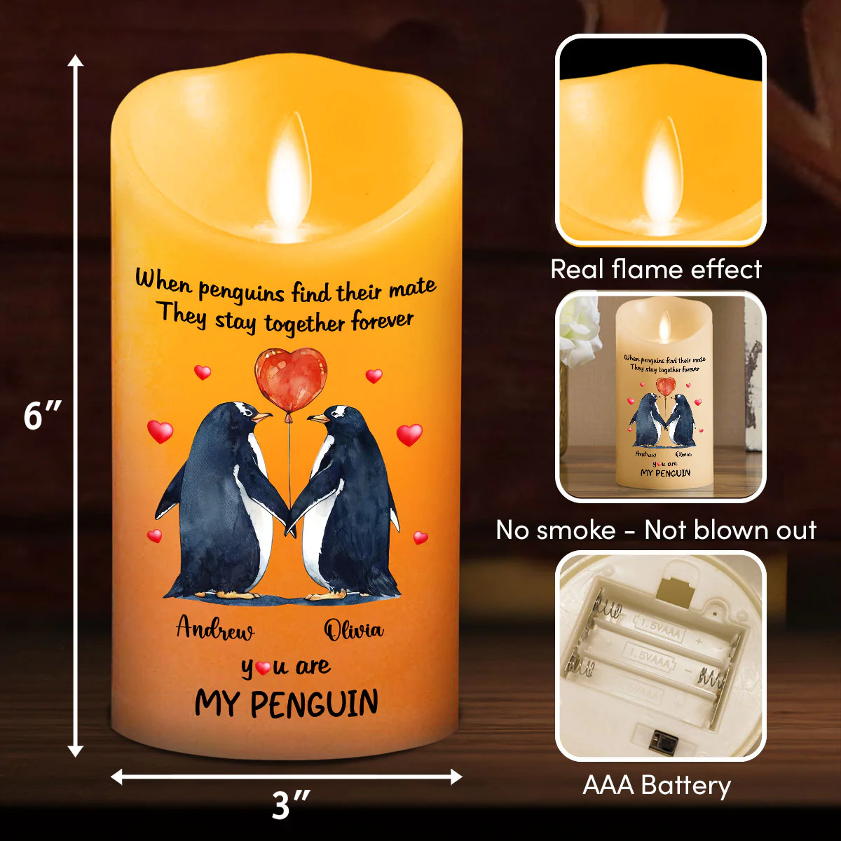 You Are My Penguin - Personalized Custom LED Candle - Image 3