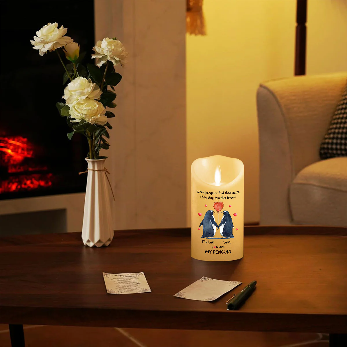 You Are My Penguin - Personalized Custom LED Candle - Image 4