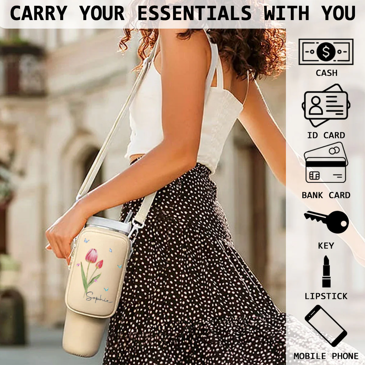You Are The Most Beautiful Flower - Personalized Custom 40oz Water Bottle Carrier Bag - Image 4