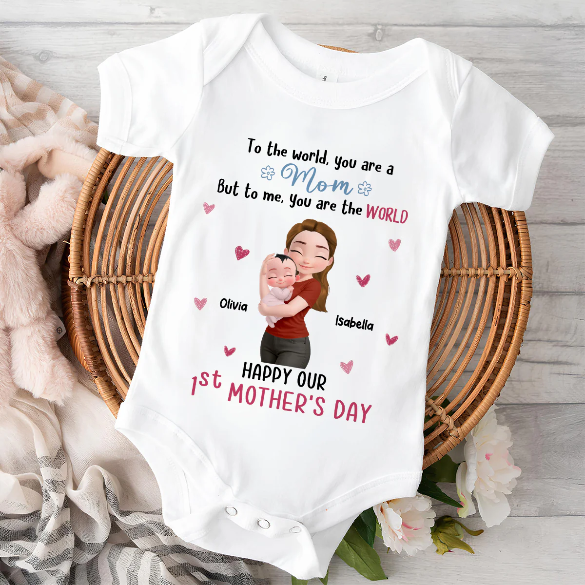 You Are The World Mom - Personalized Custom Baby Onesie - Image 3