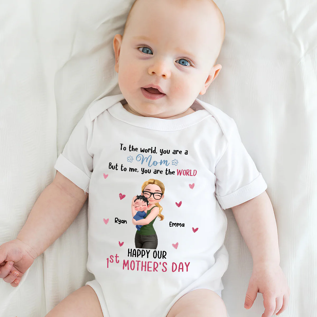 You Are The World Mom - Personalized Custom Baby Onesie - Image 5