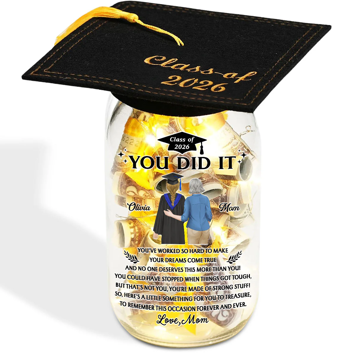 You Did It - Personalized Custom Graduation Mason Jar Light