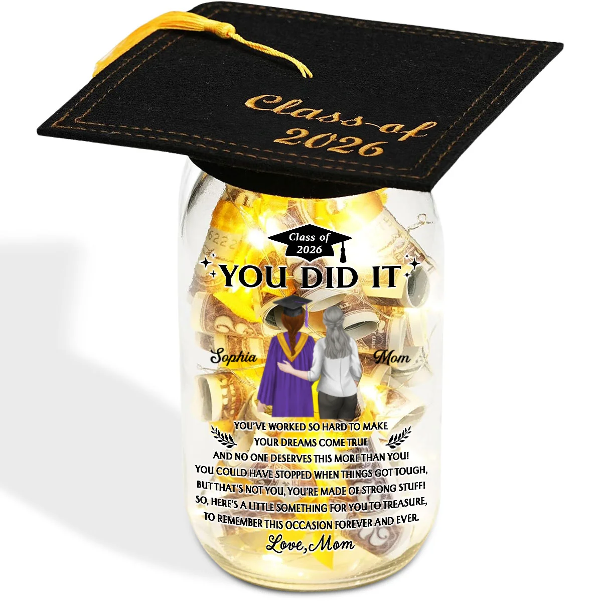 You Did It - Personalized Custom Graduation Mason Jar Light - Image 6