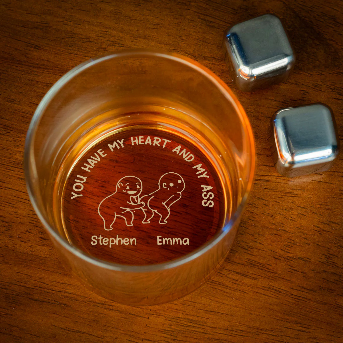 You Have My Heart And My Ass - Personalized Custom Engraved Whiskey Glass - Image 2