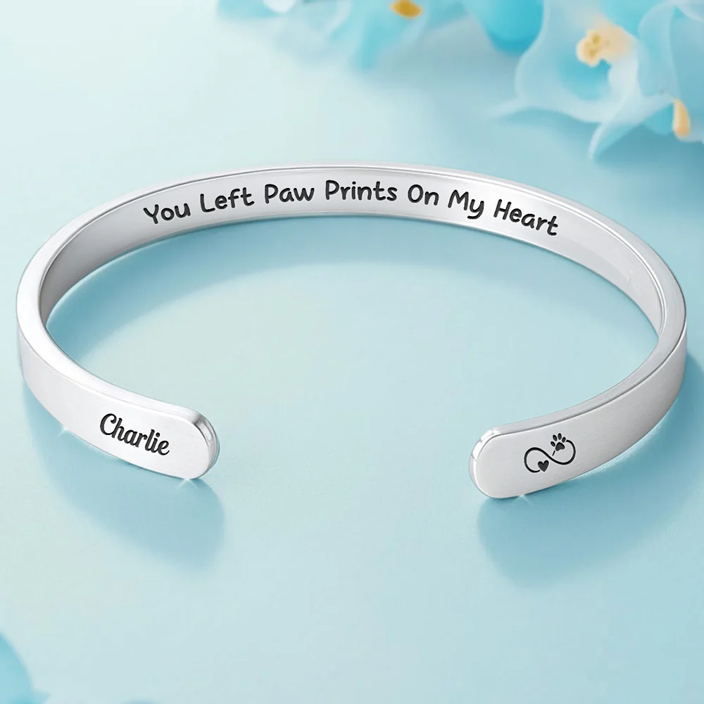 You Left Paw Prints On My Heart - Personalized Custom Bracelet Cuff - Image 2