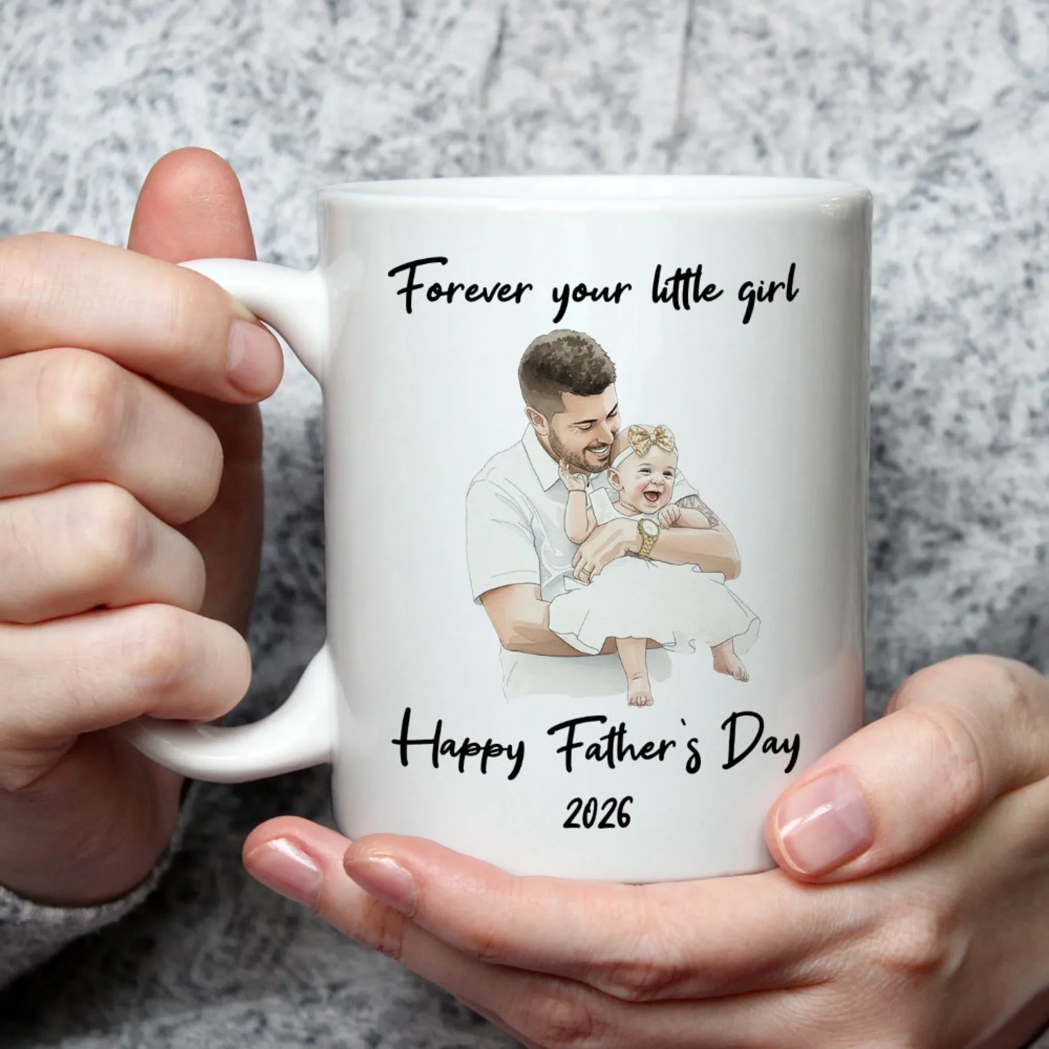 You Little Girl Custom Photo Water Color - Personalized Custom Coffee Mug - Image 2