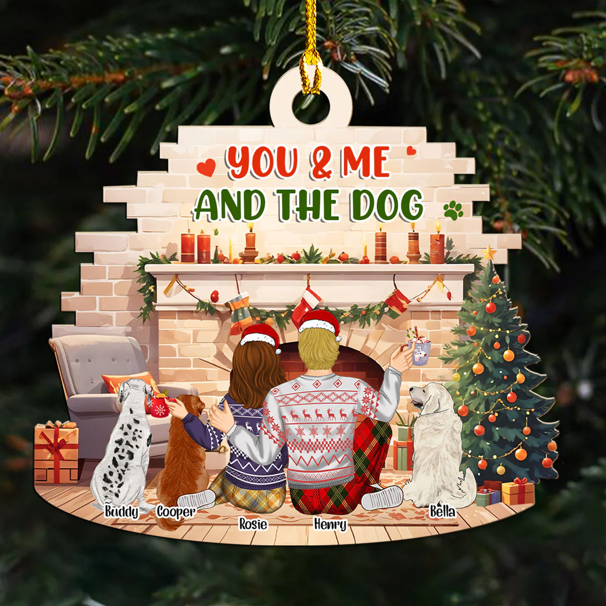 You Me Our Dogs Family - Personalized Custom Wood Ornament - Image 3