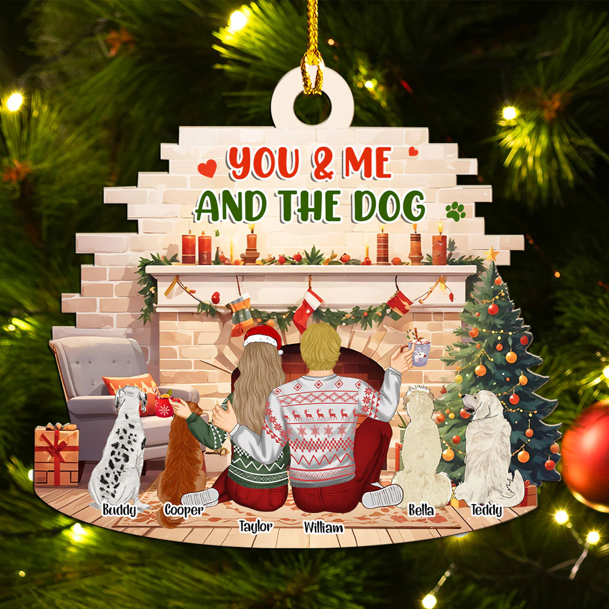 You Me Our Dogs Family - Personalized Custom Wood Ornament - Image 4