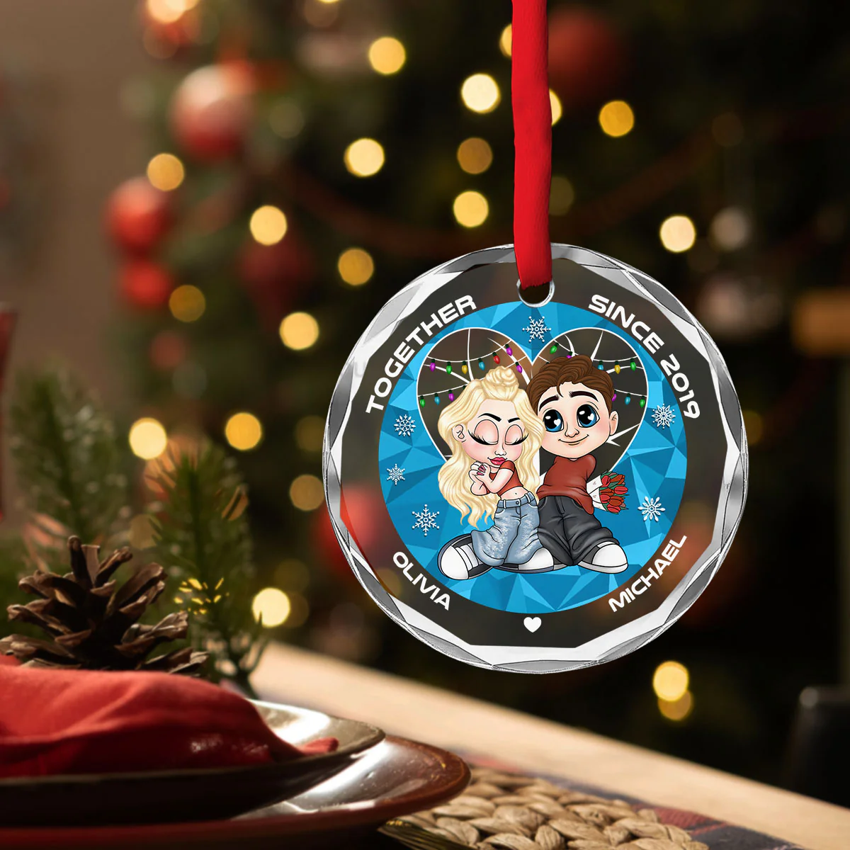 You & Me Together Since - Personalized Custom Glass Ornament - Image 2