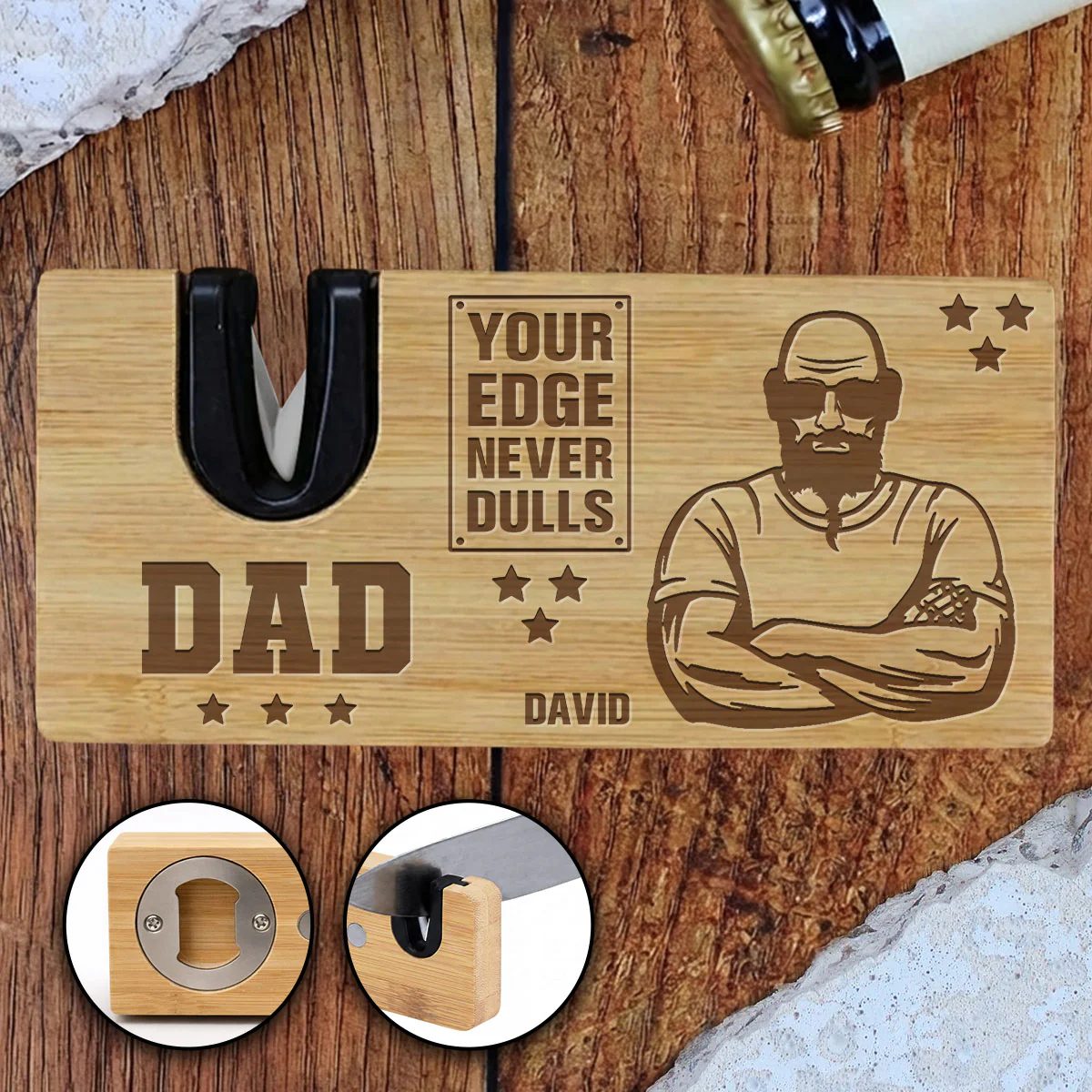 Your Edge Never Dulls - Personalized Custom Engraved Opener Sharpener Stowel