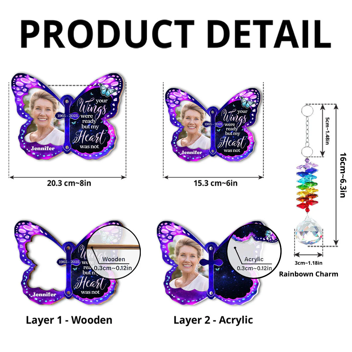 Your Wings Were Ready - Personalized Custom Suncatcher With Crystal Rainbow Charm - Image 6